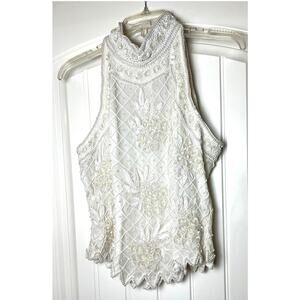 Papell Boutique Evening | Vintage Size M Beaded Sleeveless Top 100% Silk